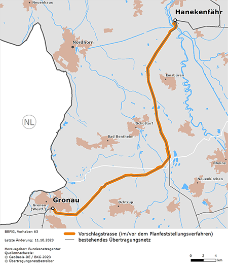 möglicher Trassenverlauf der Leitung Hanekenfähr und Gronau (BBPlG-Vorhaben 63) möglicher Trassenverlauf der Leitung Hanekenfähr und Gronau (BBPlG-Vorhaben 63)