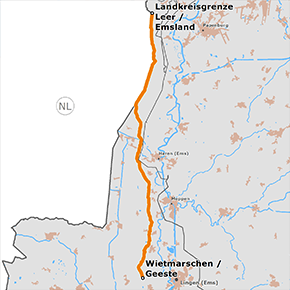 möglicher Trassenverlauf des Abschnitts NDS1 Landkreisgrenze Leer/ Emsland - Wietmarschen/Geeste des BBPlG-Vorhabens 78