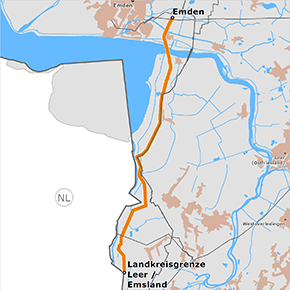 möglicher Trassenverlauf des Abschnitts NDS1 Emden Ost - Landkreisgrenze Leer/ Emsland des BBPlG-Vorhabens 79