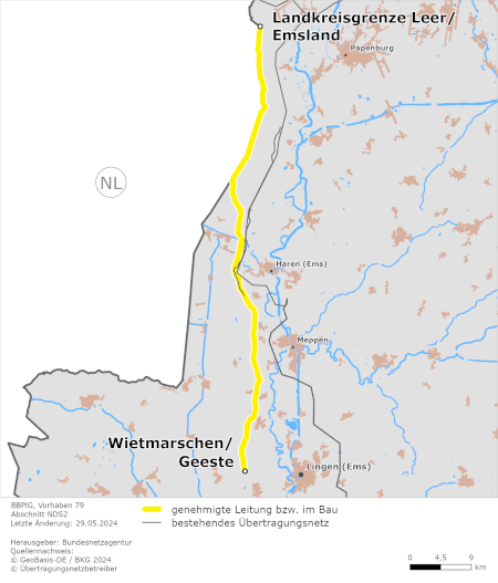 Trassenverlauf des Abschnitts NDS1 des BBPlG-Vorhabens 78 zwischen der Landkreisgrenze Leer/ Emsland und der Gemeindegrenze Wietmarschen/Geeste Trassenverlauf des Abschnitts NDS1 des BBPlG-Vorhabens 78 zwischen der Landkreisgrenze Leer/ Emsland und der Gemeindegrenze Wietmarschen/Geeste