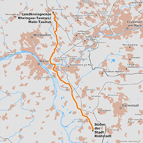 möglicher Trassenverlauf des Abschnitts Landkreisgrenze Rheingau-Taunus / Main-Taunus bis zum Abzweig von Vorhaben Nr. 82c bei Biebesheim am Rhein möglicher Trassenverlauf des Abschnitts Landkreisgrenze Rheingau-Taunus / Main-Taunus bis zum Abzweig von Vorhaben Nr. 82c bei Biebesheim am Rhein
