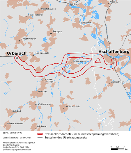 Trassenkorridornetz der Leitung Aschaffenburg – Urberach (BBPlG-Vorhaben 96) Trassenkorridornetz der Leitung Aschaffenburg – Urberach (BBPlG-Vorhaben 96)