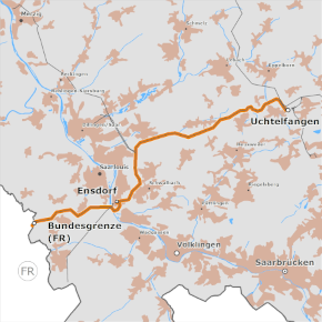 möglicher Trassenverlauf der Leitung Uchtelfangen – Ensdorf – Bundesgrenze Frankreich (BBPlG-Vorhaben 97)