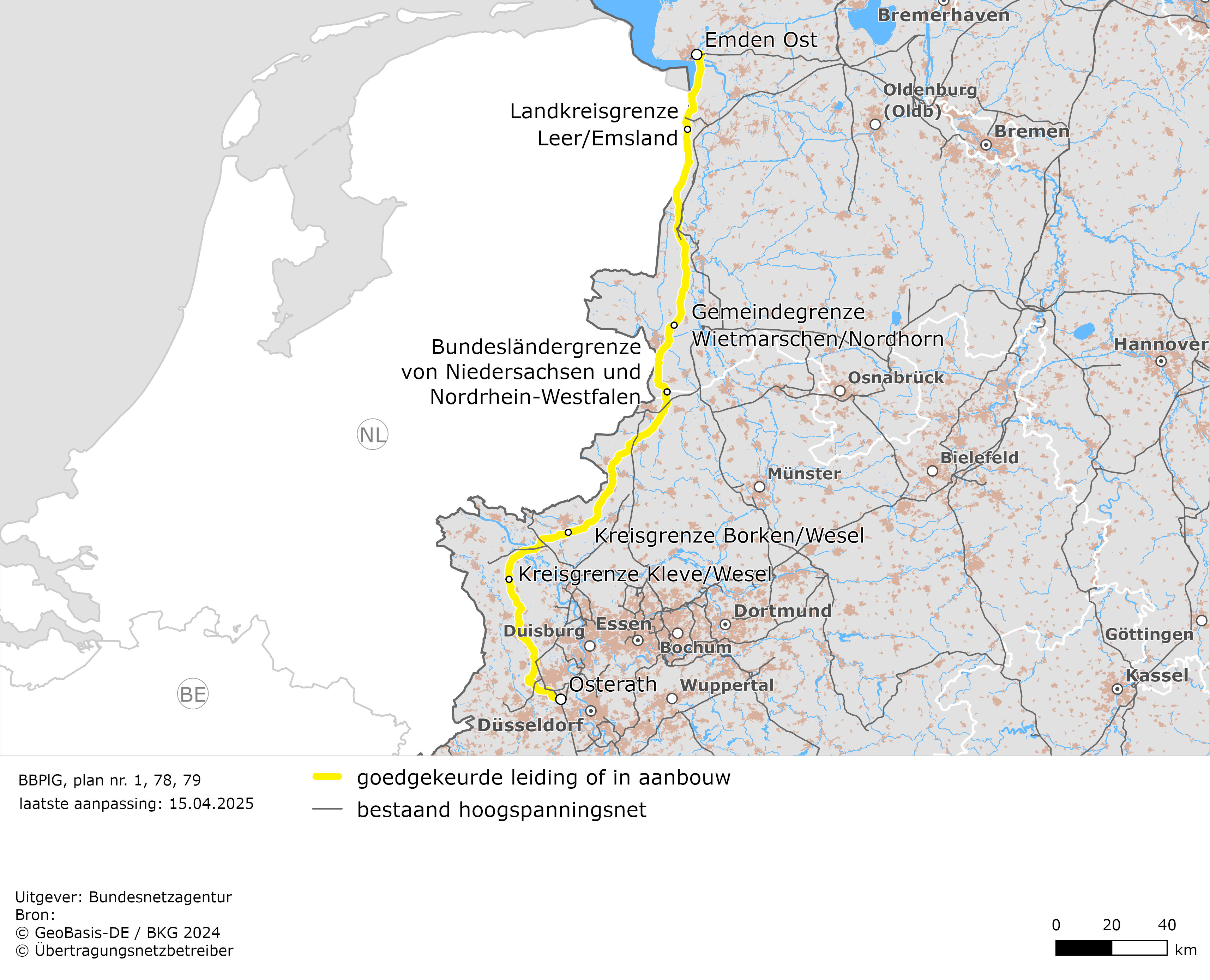 tracé van de leiding Emden Ost – Osterath (BBPlG-Vorhaben 1) tracé van de leiding Emden Ost – Osterath (BBPlG-Vorhaben 1)