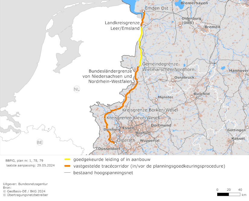 tracé van de leiding Emden Ost – Osterath (BBPlG-Vorhaben 1)