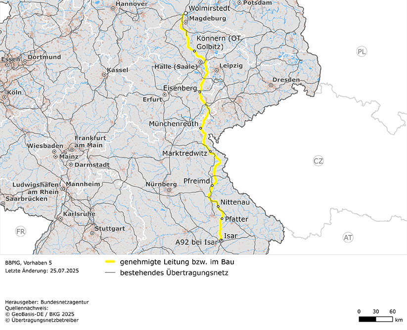Trassenverlauf der Leitung Wolmirstedt – Isar (BBPlG-Vorhaben 5) Trassenverlauf der Leitung Wolmirstedt – Isar (BBPlG-Vorhaben 5)