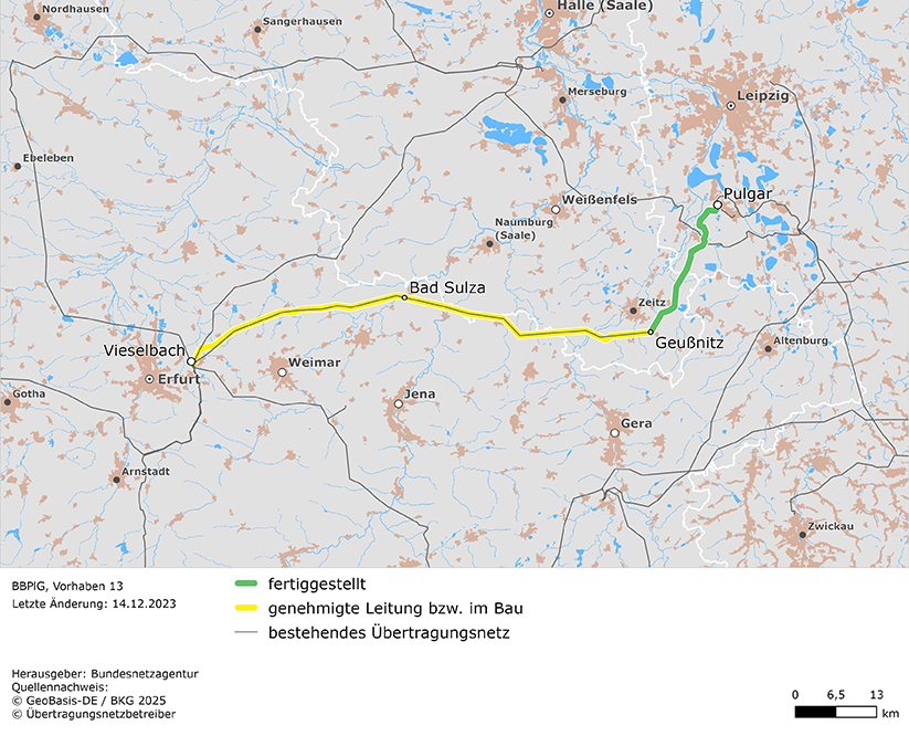 Trassenverlauf der Leitung Pulgar – Vieselbach (BBPlG-Vorhaben 13) Trassenverlauf der Leitung Pulgar – Vieselbach (BBPlG-Vorhaben 13)