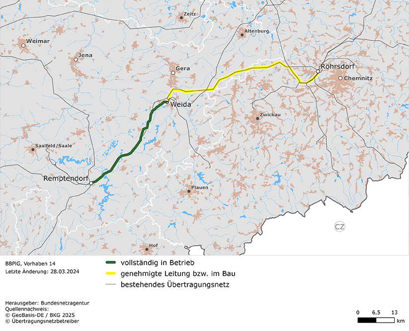 Trassenverlauf der Leitung Röhrsdorf – Weida – Remptendorf (BBPlG-Vorhaben 14); eine detaillierte Darstellung finden Sie in den Antragsunterlagen Trassenverlauf der Leitung Röhrsdorf – Weida – Remptendorf (BBPlG-Vorhaben 14); eine detaillierte Darstellung finden Sie in den Antragsunterlagen