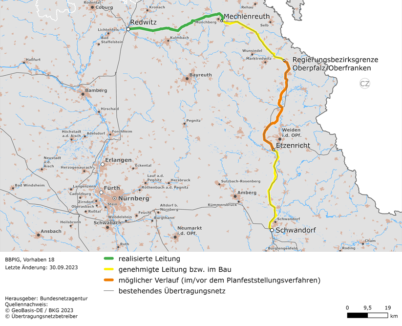 (möglicher) Trassenverlauf der Leitung Redwitz – Mechlenreuth – Etzenricht – Schwandorf (BBPlG-Vorhaben 18)
