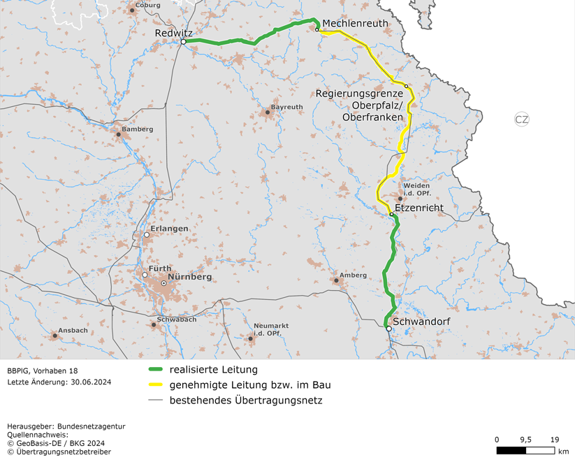 (möglicher) Trassenverlauf der Leitung Redwitz – Mechlenreuth – Etzenricht – Schwandorf (BBPlG-Vorhaben 18)