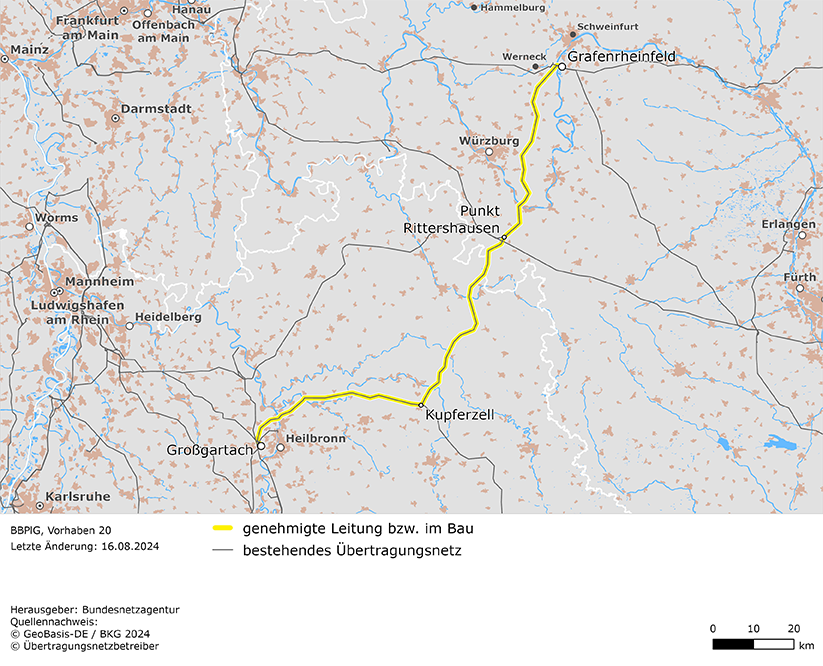 Trassenverlauf der Leitung Grafenrheinfeld – Kupferzell – Großgartach (BBPlG-Vorhaben 20) Trassenverlauf der Leitung Grafenrheinfeld – Kupferzell – Großgartach (BBPlG-Vorhaben 20)