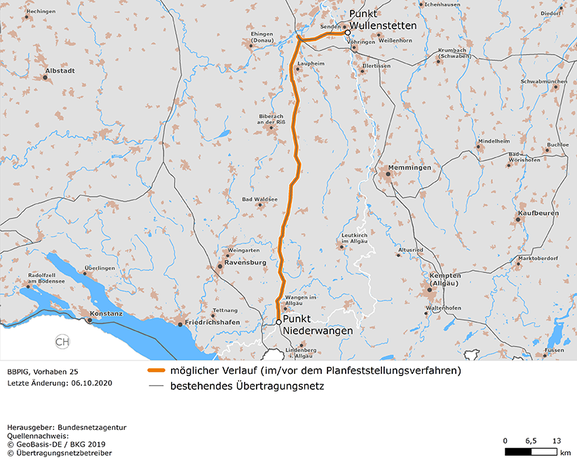Trassenverlauf der Leitung Wullenstetten – Niederwangen (BBPlG-Vorhaben 25)