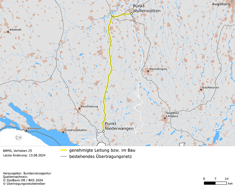 Trassenverlauf der Leitung Wullenstetten – Niederwangen (BBPlG-Vorhaben 25)