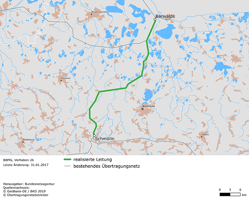 Trassenverlauf der Leitung Bärwalde – Schmölln (BBPlG-Vorhaben 26) Trassenverlauf der Leitung Bärwalde – Schmölln (BBPlG-Vorhaben 26)