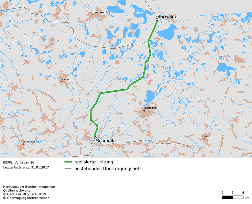 Trassenverlauf der Leitung Bärwalde – Schmölln (BBPlG-Vorhaben 26)