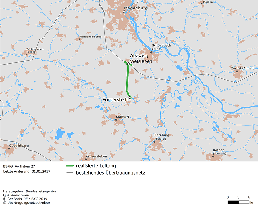 Trassenverlauf der Leitung Abzweig Welsleben – Förderstedt (BBPlG-Vorhaben 27) Trassenverlauf der Leitung Abzweig Welsleben – Förderstedt (BBPlG-Vorhaben 27)