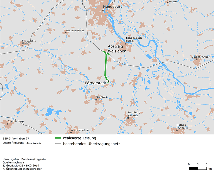 Trassenverlauf der Leitung Abzweig Welsleben – Förderstedt (BBPlG-Vorhaben 27)