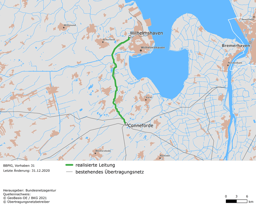 Trassenverlauf der Leitung Wilhelmshaven – Conneforde (BBPlG-Vorhaben 31)