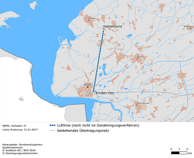 Luftlinie zwischen den Netzverknüpfungspunkten Emden Ost und Halbemond (BBPlG-Vorhaben 37) Luftlinie zwischen den Netzverknüpfungspunkten Emden Ost und Halbemond (BBPlG-Vorhaben 37)