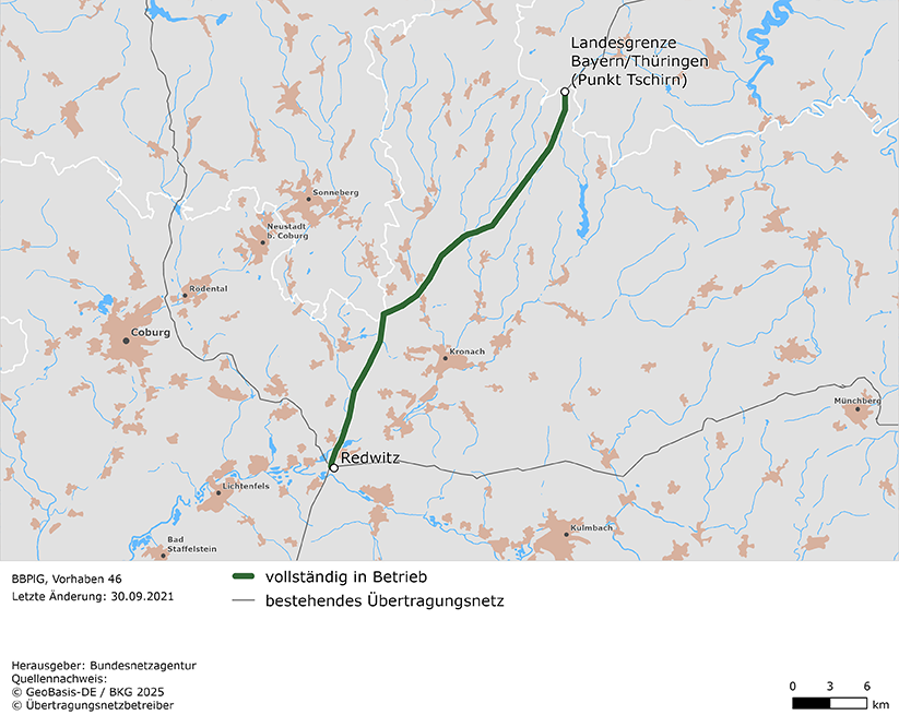 Trassenverlauf der Leitung Redwitz – Landesgrenze Bayern/Thüringen (Punkt Tschirn) (BBPlG-Vorhaben 46) Trassenverlauf der Leitung Redwitz – Landesgrenze Bayern/Thüringen (Punkt Tschirn) (BBPlG-Vorhaben 46)