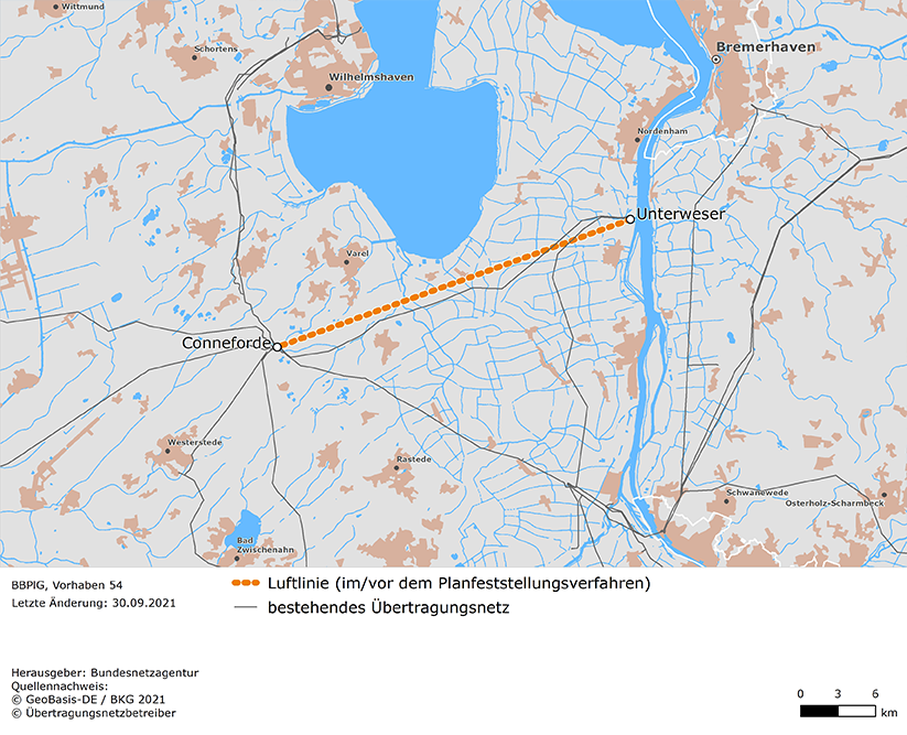 Luftlinie zwischen den Netzverknüpfungspunkten Conneforde und Unterweser (BBPlG-Vorhaben 54)