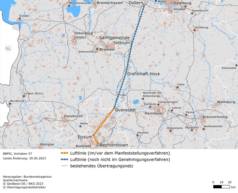 Luftlinien zwischen Dollern, Grafschaft Hoya, Ovenstädt, Eickum und Bechterdissen (BBPlG-Vorhaben 57)
