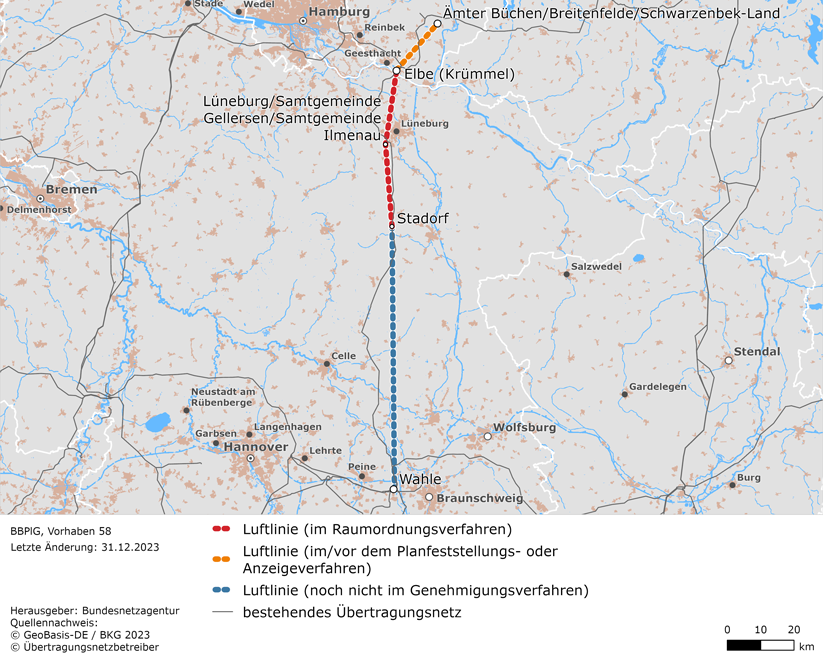 Luftlinien zwischen Krümmel, Lüneburg, Stadorf und Wahle (BBPlG-Vorhaben 58)