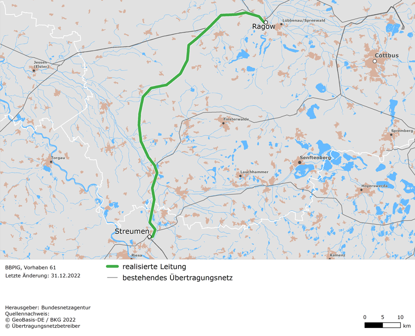 Trassenverlauf der Leitung Ragow - Streumen (BBPlG-Vorhaben 61)