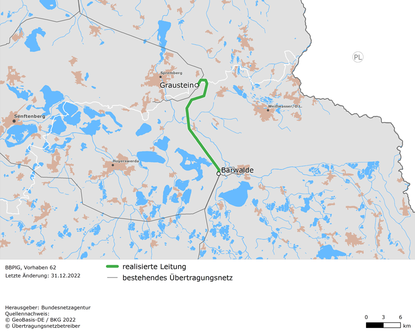 Trassenverlauf der Leitung Graustein – Bärwalde (BBPlG-Vorhaben 62)