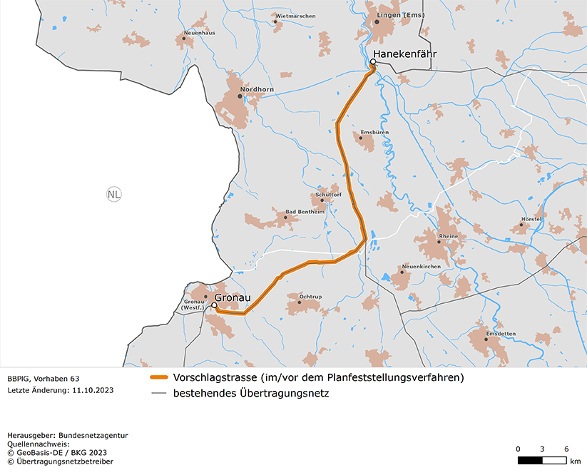 Luftlinie zwischen den Netzverknüpfungspunkten Hanekenfährt und Gronau (BBPlG-Vorhaben 63)