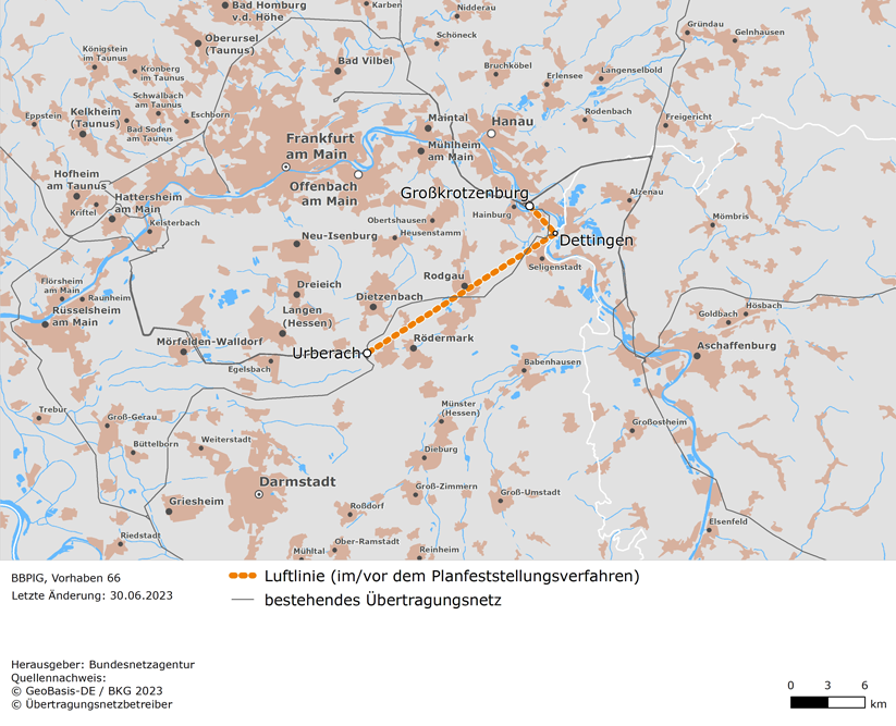 Luftlinien zwischen den Netzverknüpfungspunkten Großkrotzenburg, Dettingen und Urberach (BBPlG-Vorhaben 66)