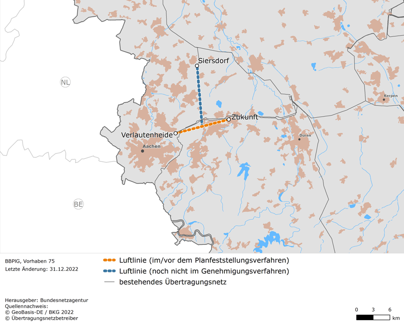 Luftlinie zwischen den Netzverknüpfungspunkten Zukunft und Verlautenheide (BBPlG-Vorhaben 75)