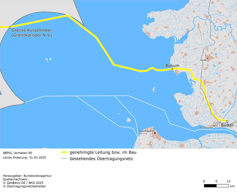 Trassenverlauf der Leitung Grenzkorridor V – Büttel (BBPlG-Vorhaben 80) Trassenverlauf der Leitung Grenzkorridor V – Büttel (BBPlG-Vorhaben 80)