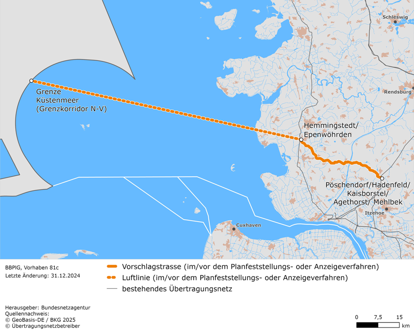 möglicher Trassenverlauf zwischen den Punkten Hemmingstedt/Epenwöhrden und Pöschendorf/Hadenfeld/Kaisborstel/Agethorst/Mehlbek sowie Luftlinie zwischen dem Punkt Hemmingstedt/Epenwöhrden und Grenzkorridor N-V (BBPlG-Vorhaben 81c) möglicher Trassenverlauf zwischen den Punkten Hemmingstedt/Epenwöhrden und Pöschendorf/Hadenfeld/Kaisborstel/Agethorst/Mehlbek sowie Luftlinie zwischen dem Punkt Hemmingstedt/Epenwöhrden und Grenzkorridor N-V (BBPlG-Vorhaben 81c)
