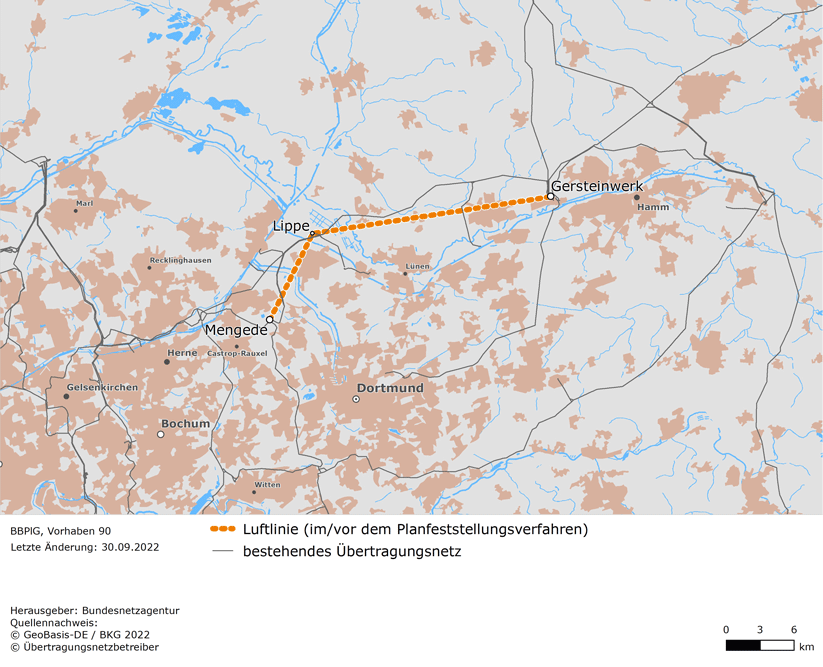 Luftlinie zwischen den Netzverknüpfungspunkten Mengede, Lippe und Gersteinwerk (BBPlG-Vorhaben 90) Luftlinie zwischen den Netzverknüpfungspunkten Mengede, Lippe und Gersteinwerk (BBPlG-Vorhaben 90)