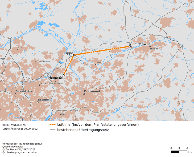 Luftlinie zwischen den Netzverknüpfungspunkten Mengede, Lippe und Gersteinwerk (BBPlG-Vorhaben 90)