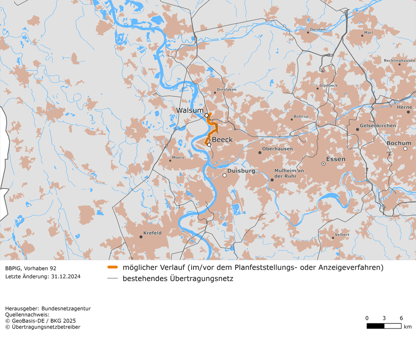 möglicher Trassenverlauf der Leitung Walsum – Beeck (BBPlG-Vorhaben 92) möglicher Trassenverlauf der Leitung Walsum – Beeck (BBPlG-Vorhaben 92)