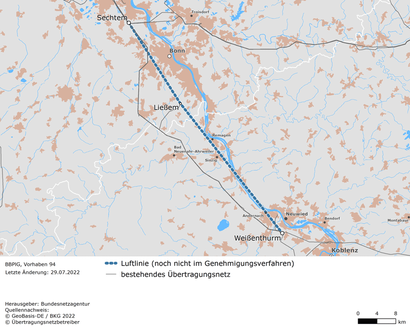 Luftlinie zwischen den Netzverknüpfungspunkten Sechtem, Ließem und Weißenthurm (BBPlG-Vorhaben 94)