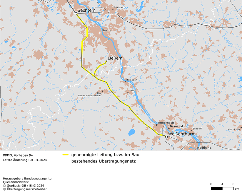 Luftlinie zwischen den Netzverknüpfungspunkten Sechtem, Ließem und Weißenthurm (BBPlG-Vorhaben 94) Luftlinie zwischen den Netzverknüpfungspunkten Sechtem, Ließem und Weißenthurm (BBPlG-Vorhaben 94)