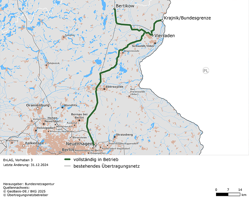 Trassenverlauf der Leitung Neuenhagen - Bertikow/Vierraden - Krajnik (EnLAG-Vorhaben 3)  Trassenverlauf der Leitung Neuenhagen - Bertikow/Vierraden - Krajnik (EnLAG-Vorhaben 3)