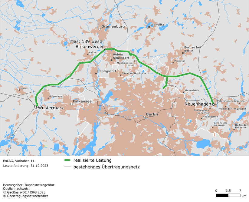 Trassenverlauf der Leitung Neuenhagen - Wustermark (EnLAG-Vorhaben 11)