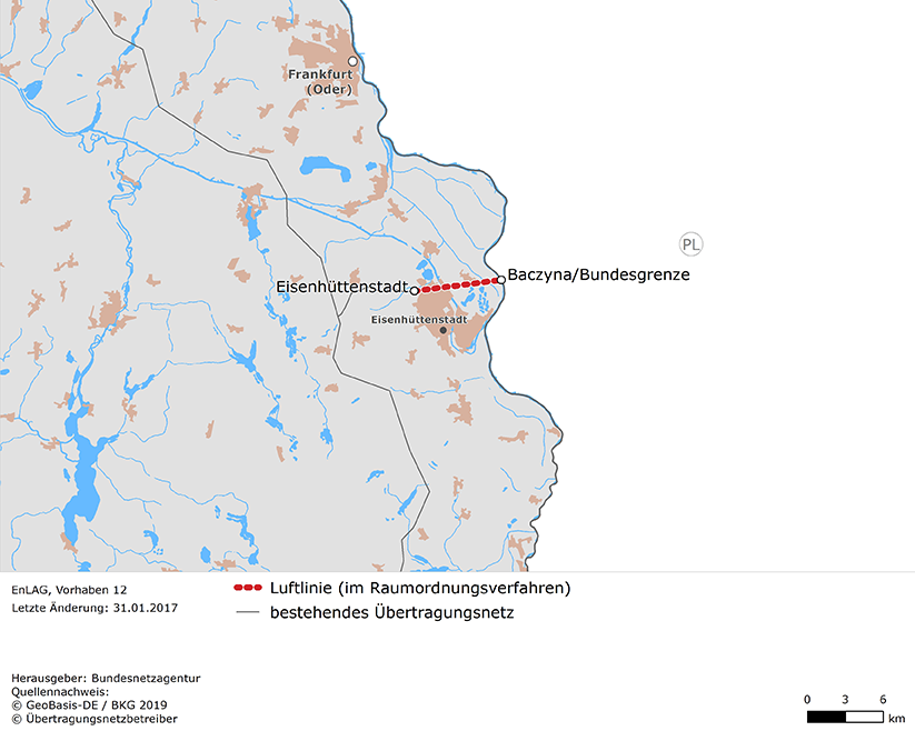 Luftlinie zwischen den Netzverknüpfungspunkten Eisenhüttenstadt und Baczyna (EnLAG-Vorhaben 12)