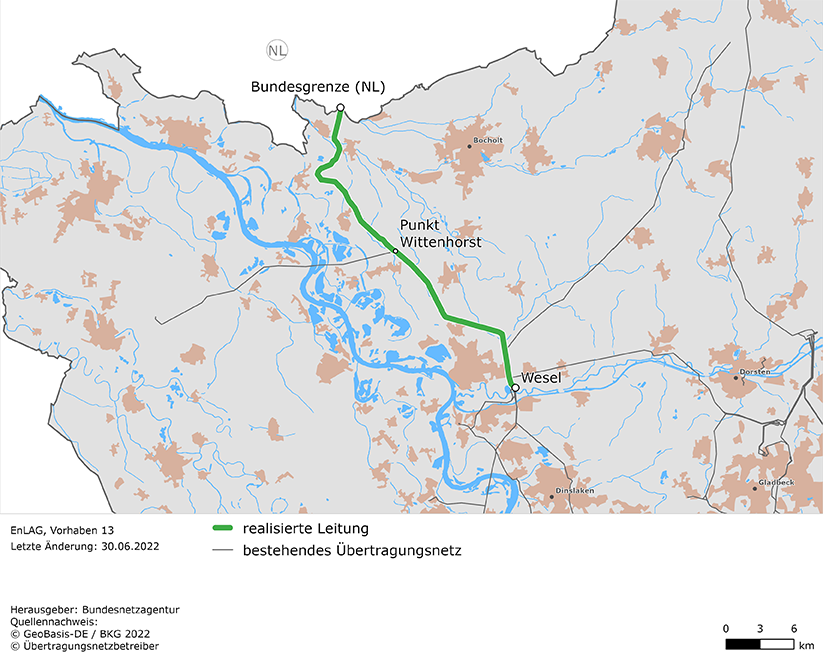 Trassenverlauf der Leitung Niederrhein/Wesel - Doetinchem/Bundesgrenze (EnLAG-Vorhaben 13)