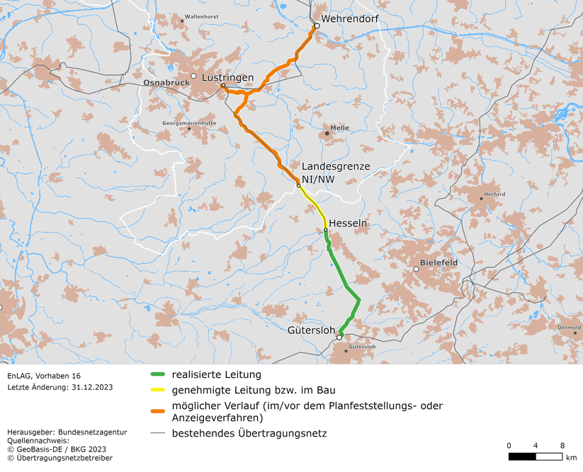 (möglicher) Trassenverlauf der Leitung Wehrendorf - Gütersloh (EnLAG-Vorhaben 16)