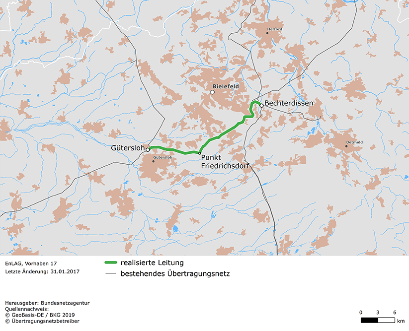 Trassenverlauf der Leitung Gütersloh - Bechterdissen (EnLAG-Vorhaben 17)