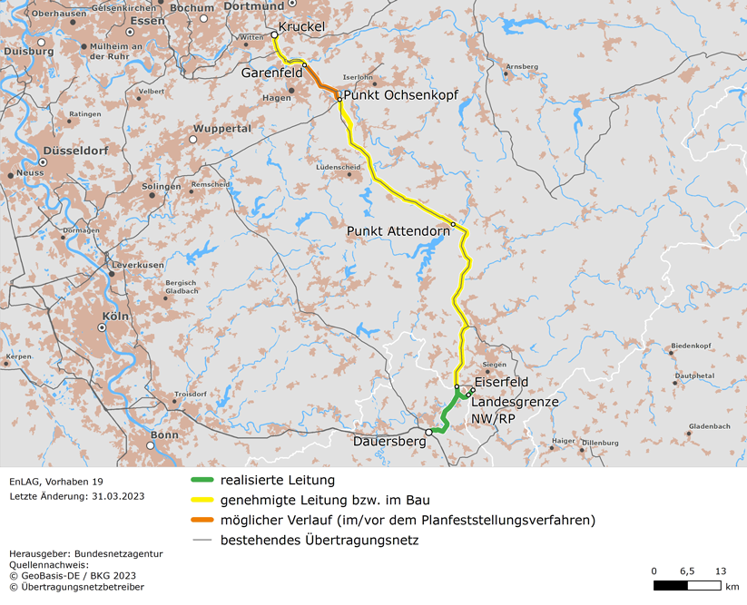 (möglicher) Trassenverlauf der Leitung Kruckel - Dauersberg (EnLAG-Vorhaben 19)