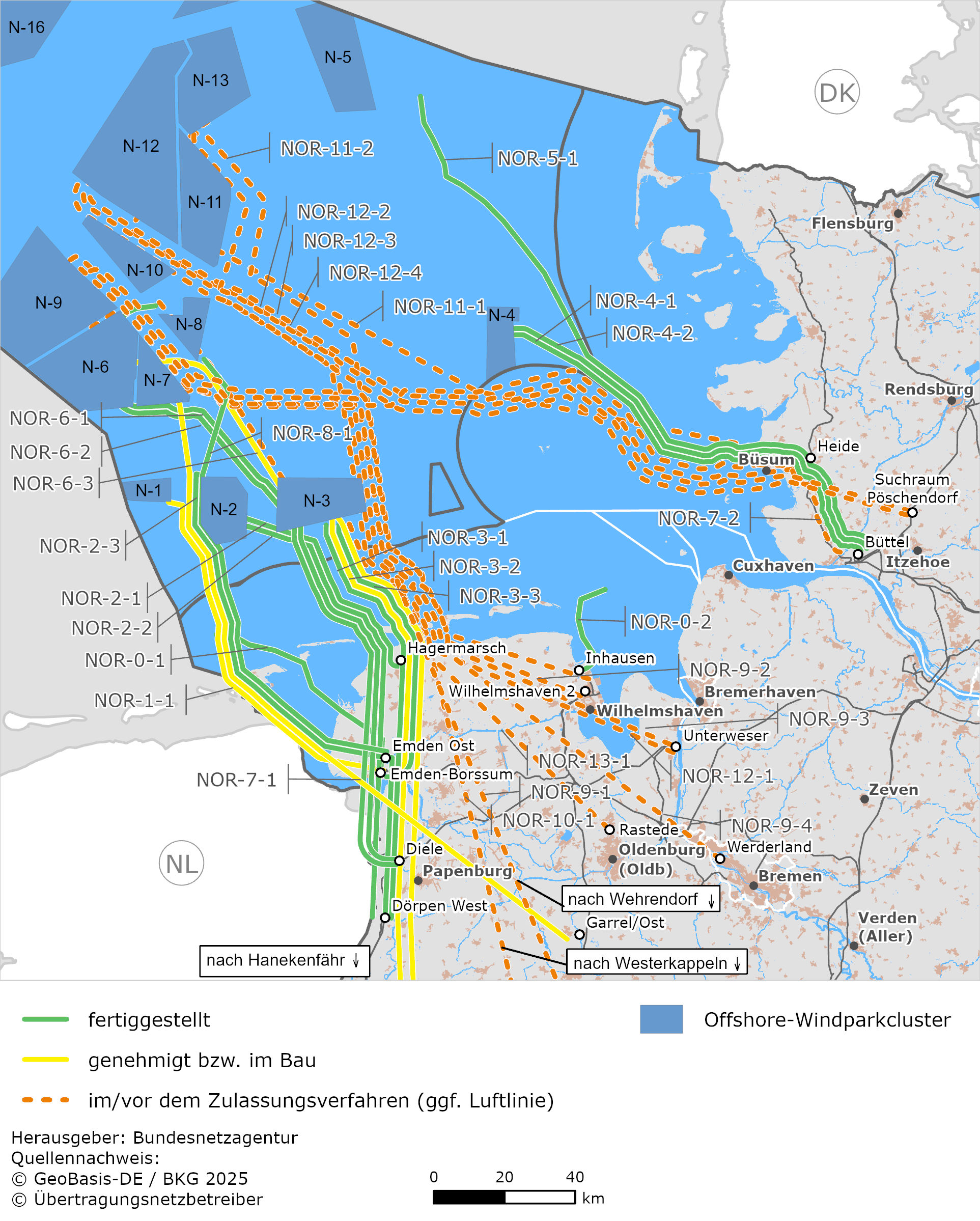 schematische Darstellung der Offshore-Vorhaben in der Nordsee schematische Darstellung der Offshore-Vorhaben in der Nordsee